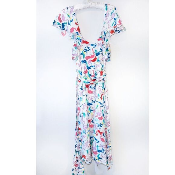 Tanya Taylor 100% Silk The Teigan Flamingo Print White Midi Dress - Picture 11 of 16